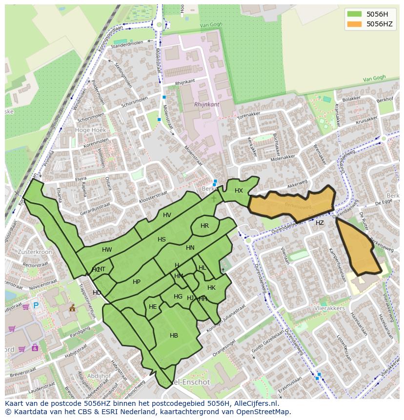 Afbeelding van het postcodegebied 5056 HZ op de kaart.