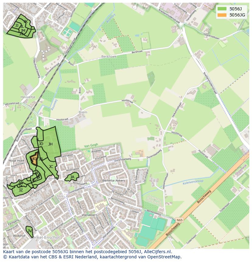 Afbeelding van het postcodegebied 5056 JG op de kaart.