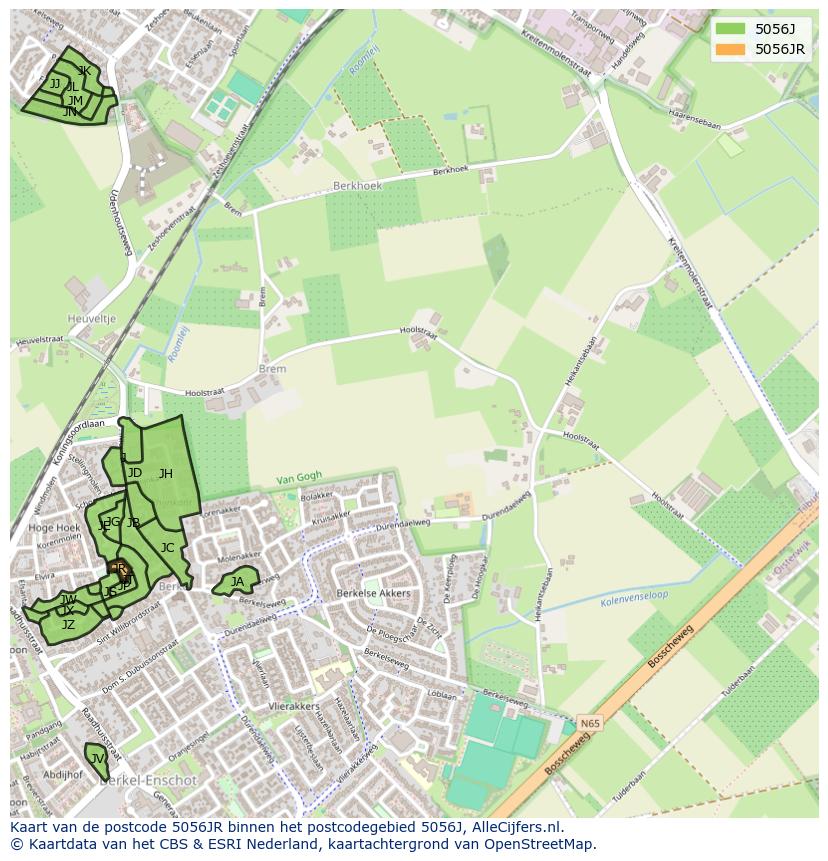 Afbeelding van het postcodegebied 5056 JR op de kaart.