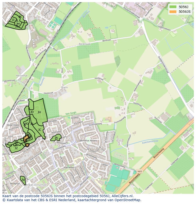 Afbeelding van het postcodegebied 5056 JS op de kaart.