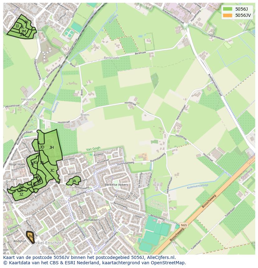 Afbeelding van het postcodegebied 5056 JV op de kaart.