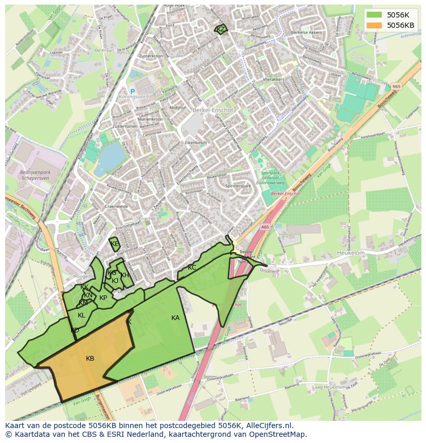Afbeelding van het postcodegebied 5056 KB op de kaart.