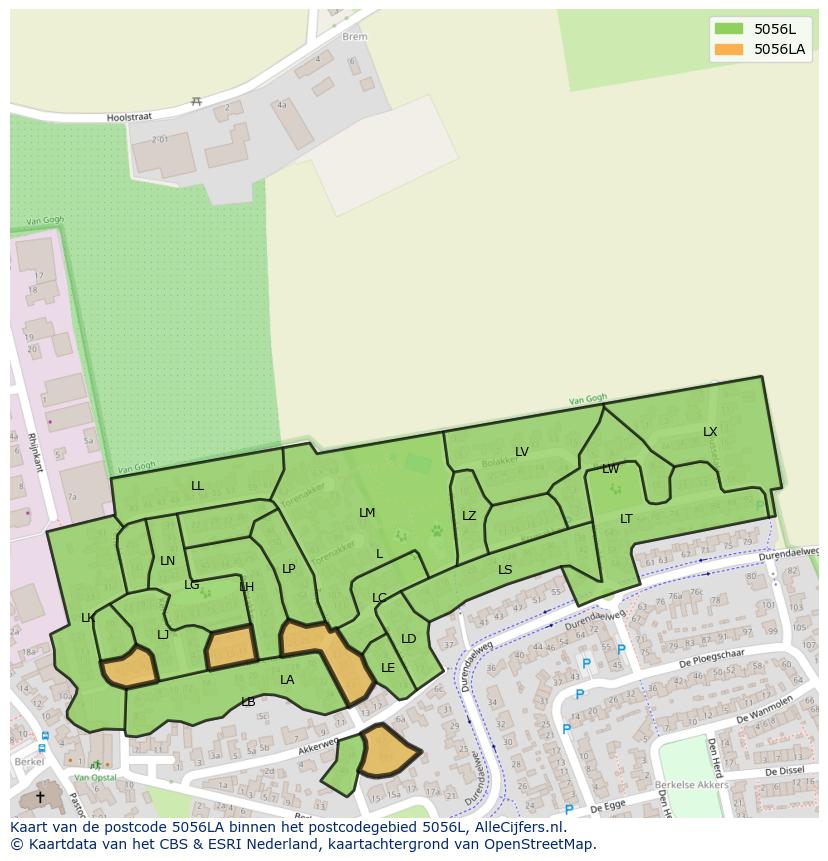 Afbeelding van het postcodegebied 5056 LA op de kaart.