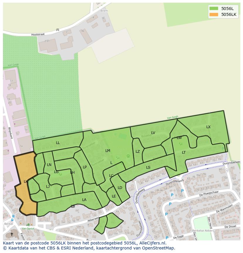 Afbeelding van het postcodegebied 5056 LK op de kaart.