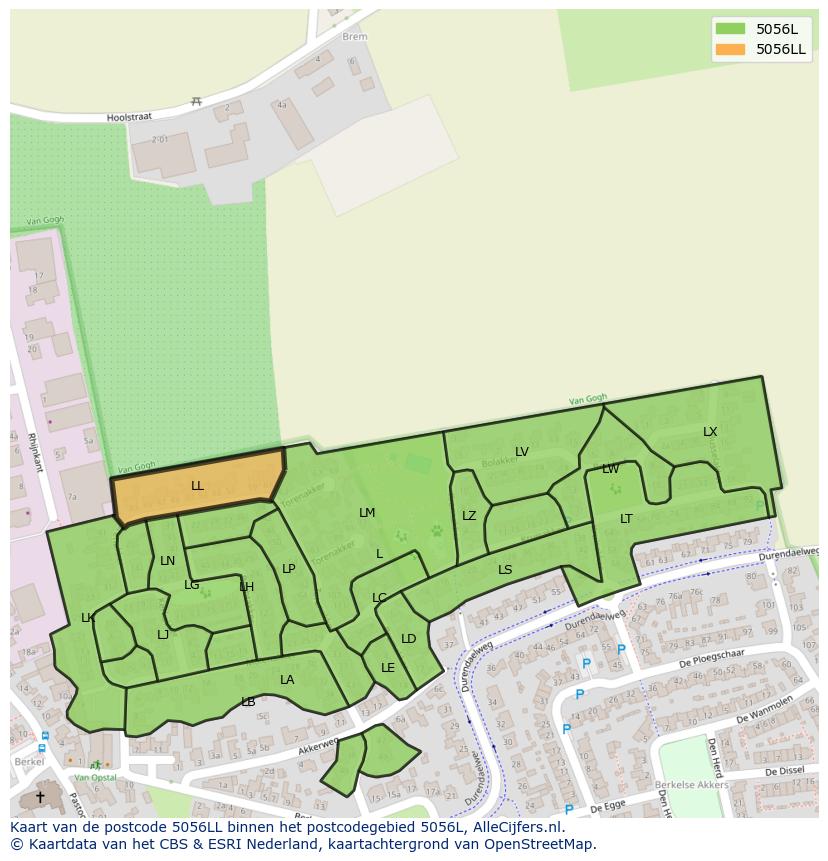Afbeelding van het postcodegebied 5056 LL op de kaart.
