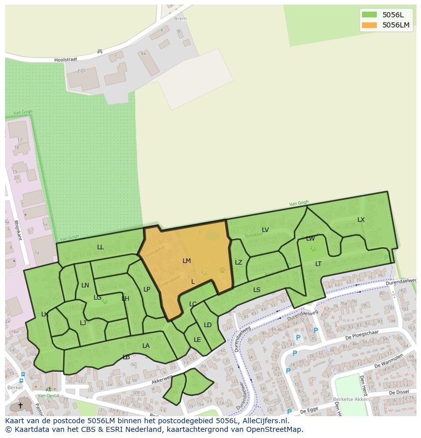 Afbeelding van het postcodegebied 5056 LM op de kaart.