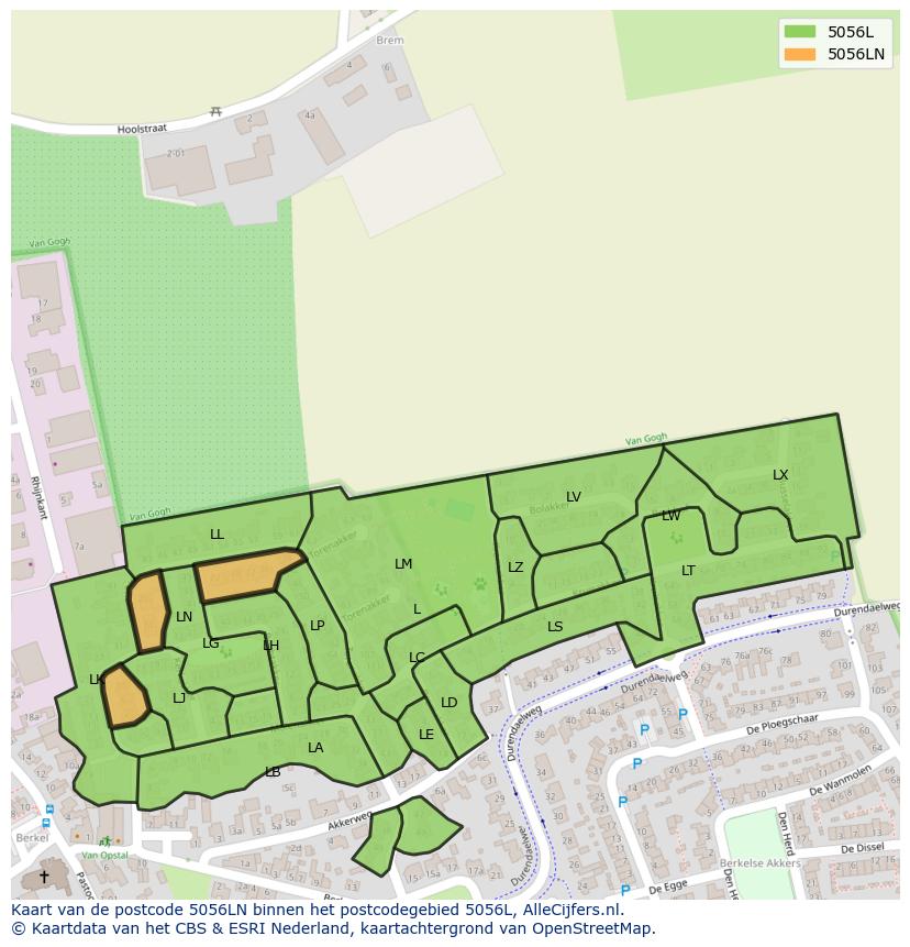 Afbeelding van het postcodegebied 5056 LN op de kaart.