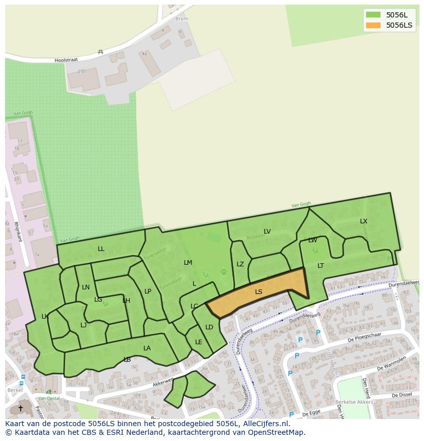 Afbeelding van het postcodegebied 5056 LS op de kaart.