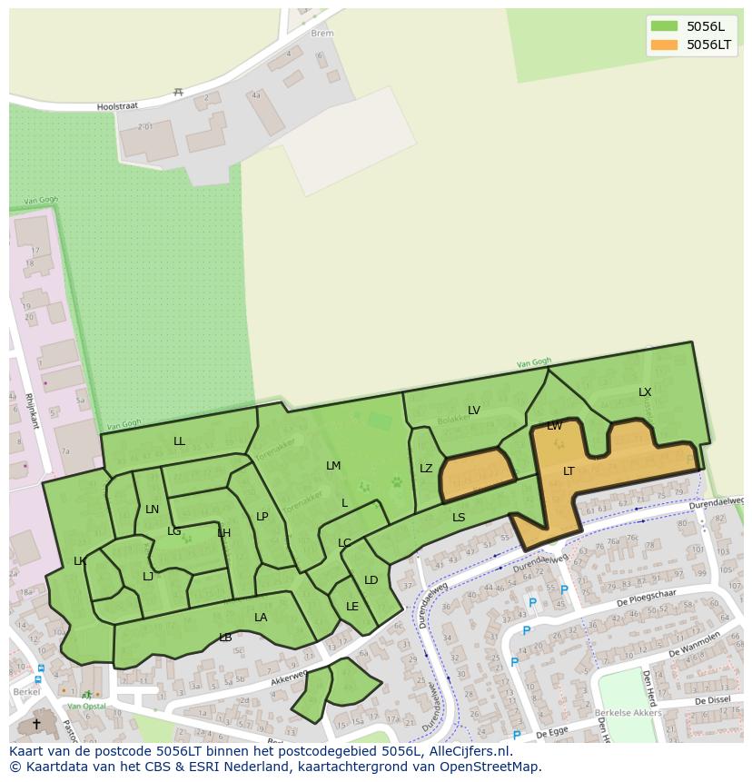 Afbeelding van het postcodegebied 5056 LT op de kaart.