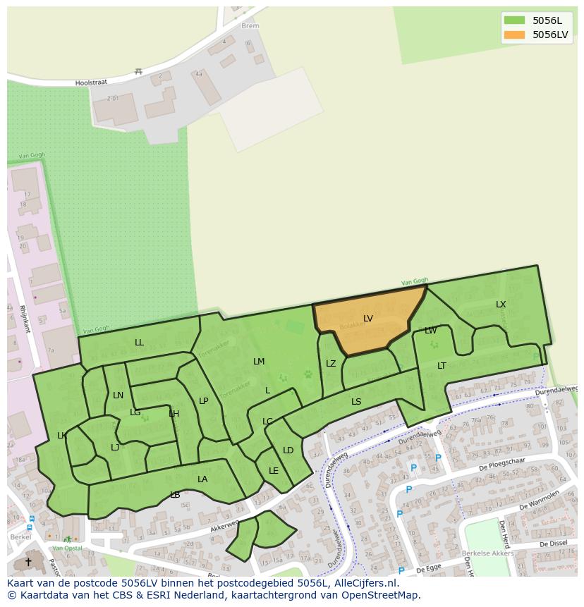 Afbeelding van het postcodegebied 5056 LV op de kaart.