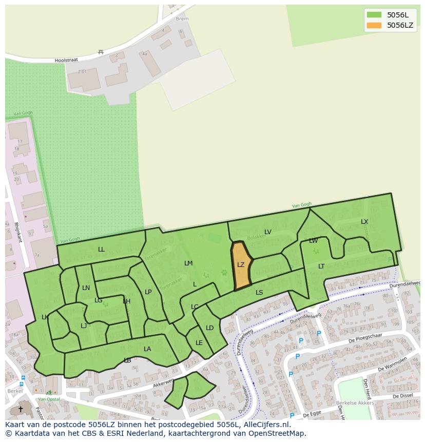 Afbeelding van het postcodegebied 5056 LZ op de kaart.