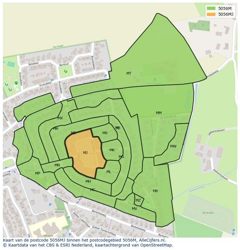 Afbeelding van het postcodegebied 5056 MJ op de kaart.