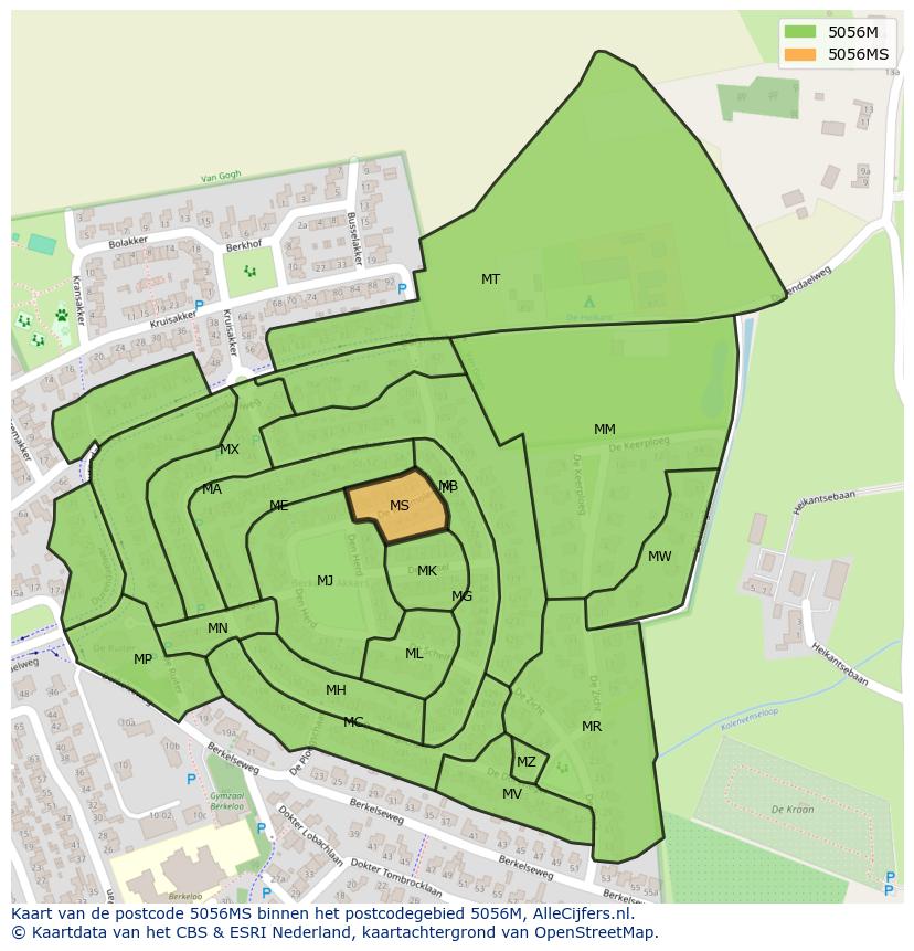 Afbeelding van het postcodegebied 5056 MS op de kaart.