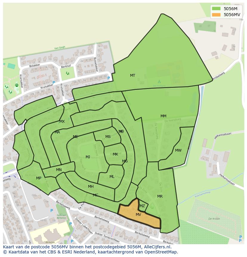 Afbeelding van het postcodegebied 5056 MV op de kaart.