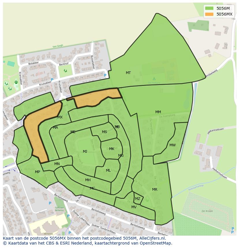 Afbeelding van het postcodegebied 5056 MX op de kaart.