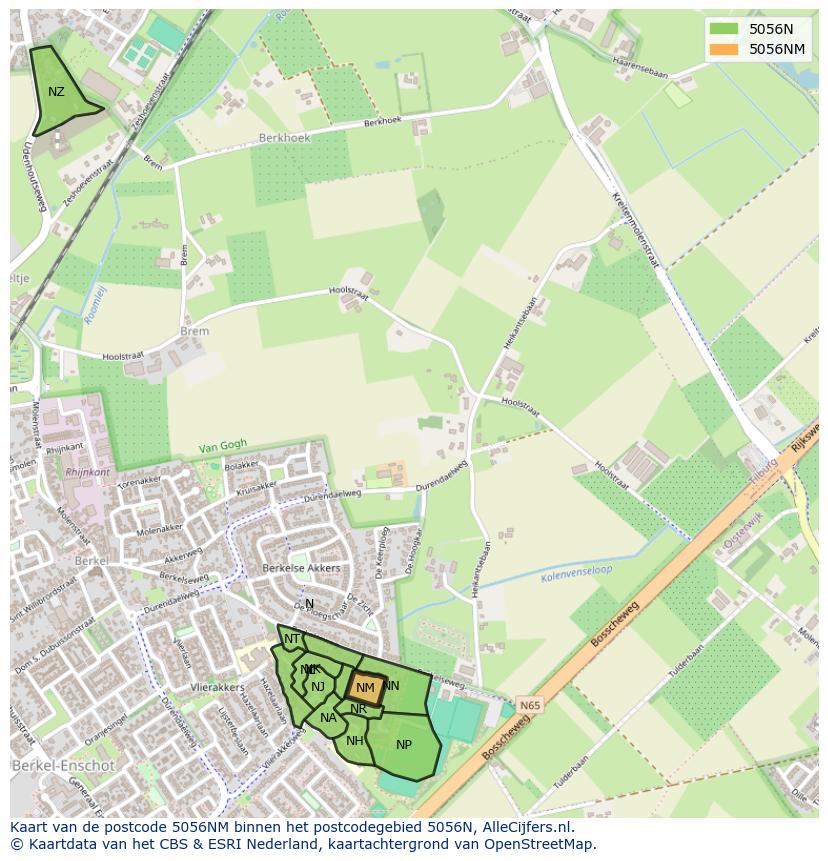 Afbeelding van het postcodegebied 5056 NM op de kaart.