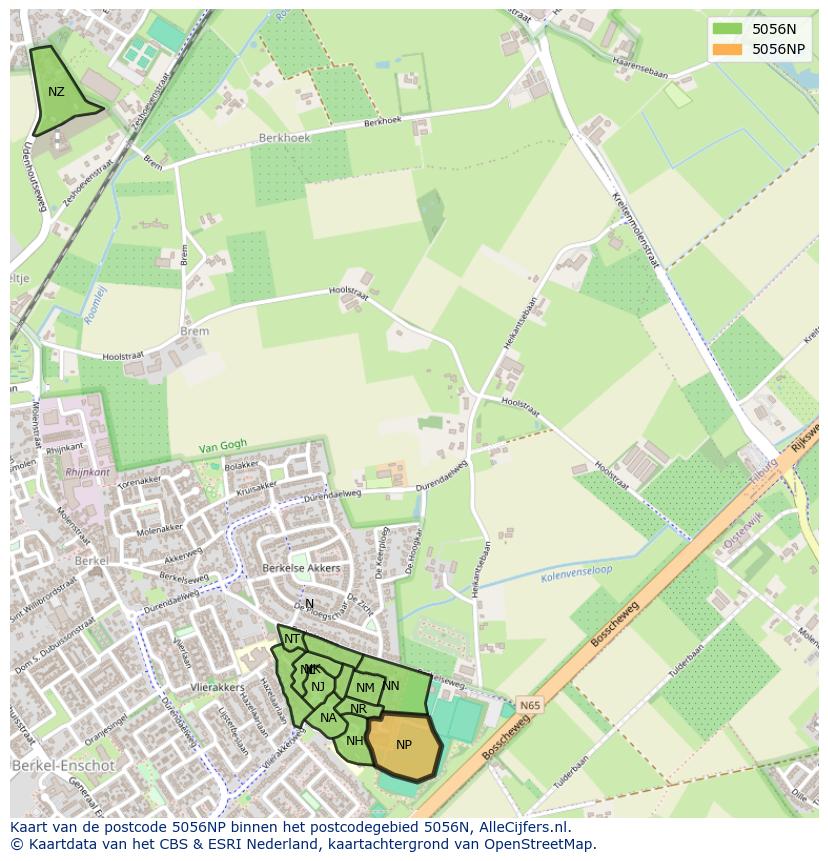Afbeelding van het postcodegebied 5056 NP op de kaart.