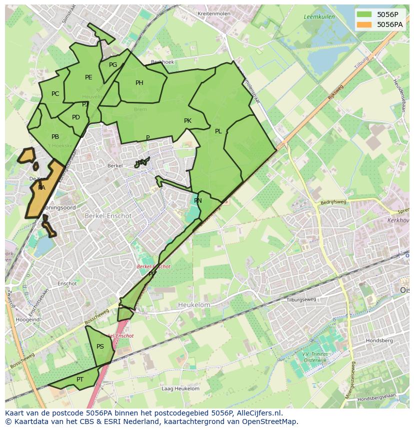 Afbeelding van het postcodegebied 5056 PA op de kaart.