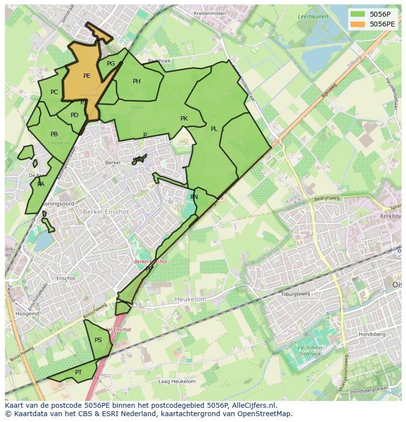 Afbeelding van het postcodegebied 5056 PE op de kaart.