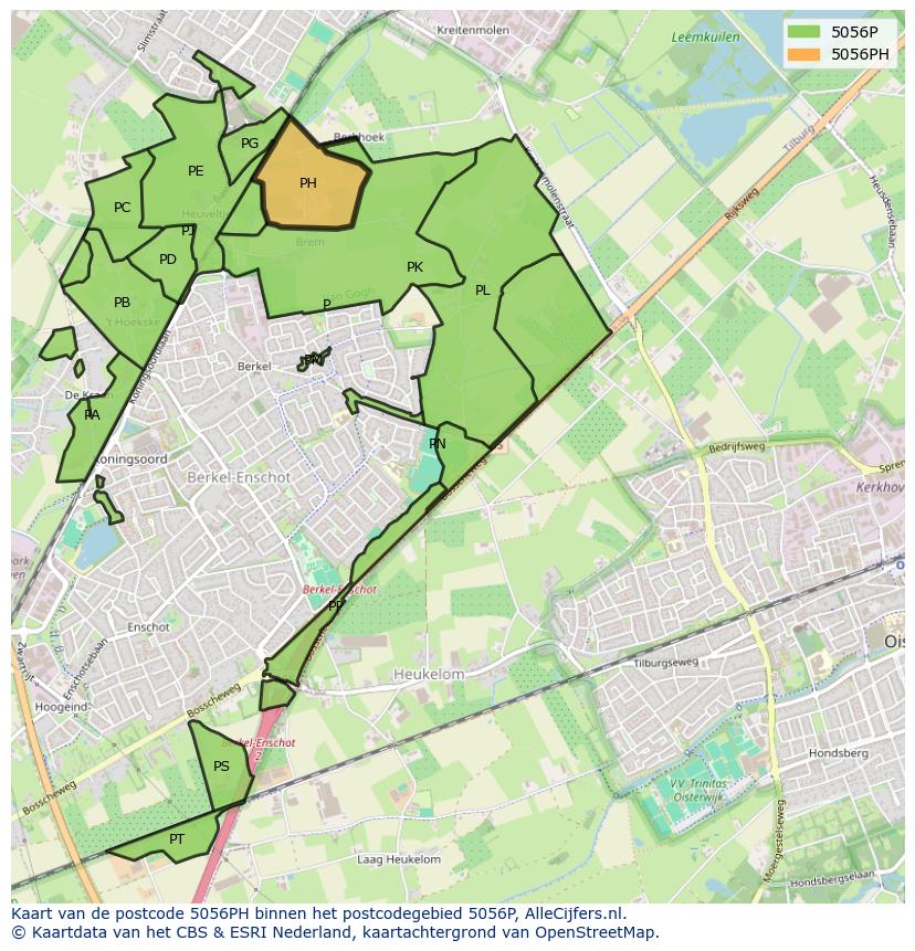 Afbeelding van het postcodegebied 5056 PH op de kaart.