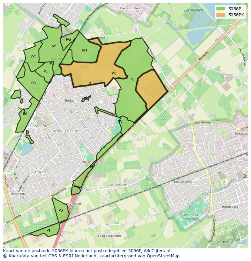 Afbeelding van het postcodegebied 5056 PK op de kaart.
