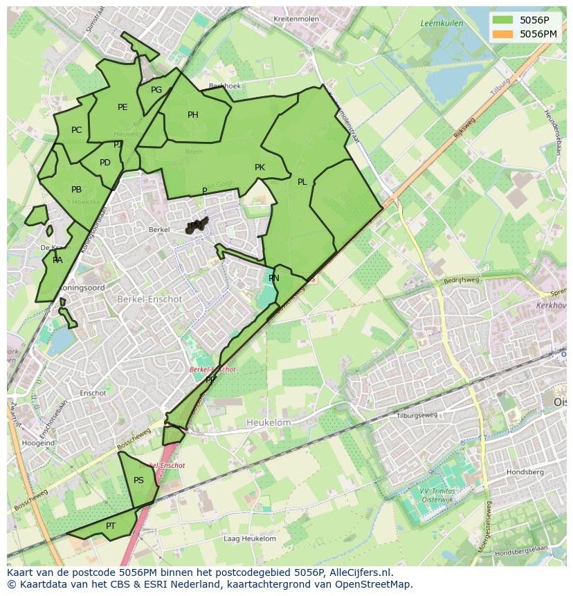 Afbeelding van het postcodegebied 5056 PM op de kaart.