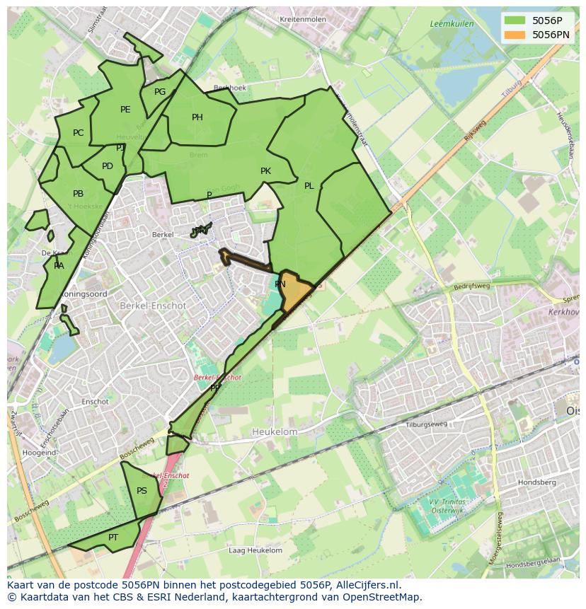 Afbeelding van het postcodegebied 5056 PN op de kaart.