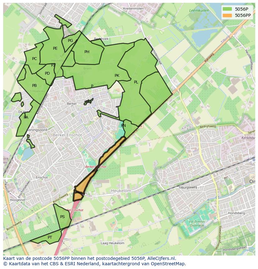 Afbeelding van het postcodegebied 5056 PP op de kaart.