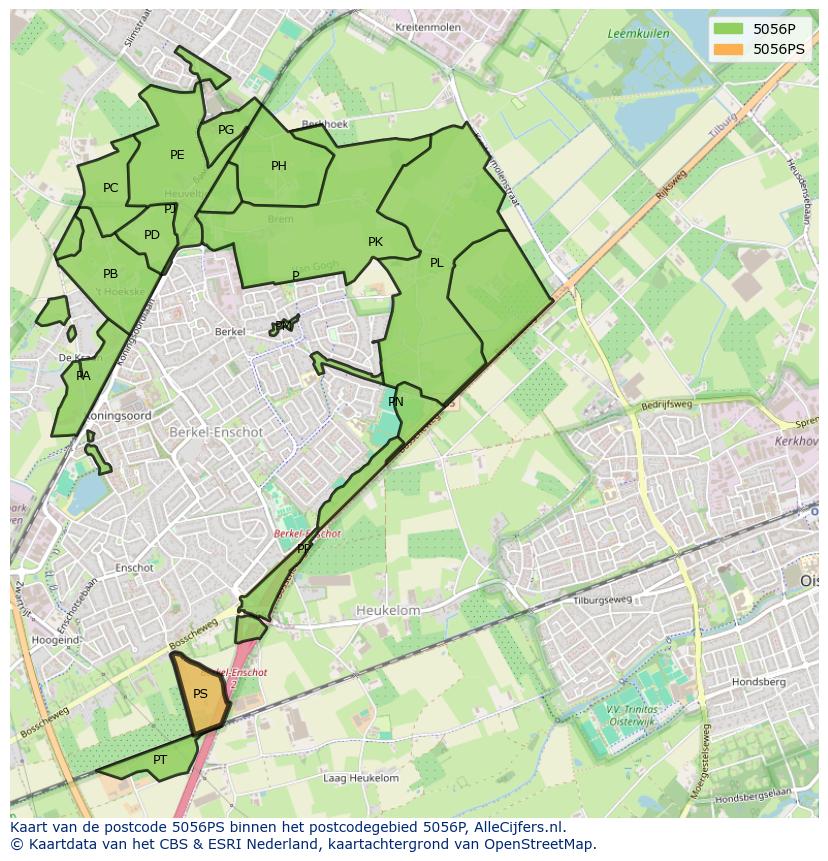 Afbeelding van het postcodegebied 5056 PS op de kaart.