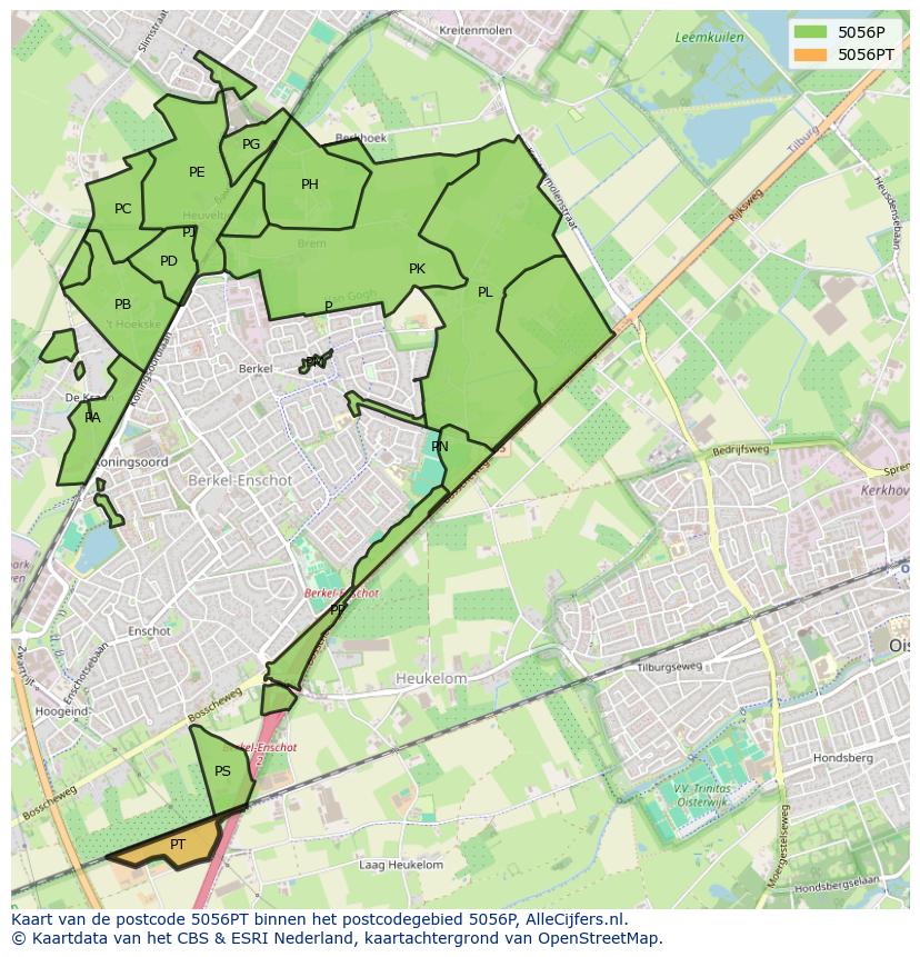 Afbeelding van het postcodegebied 5056 PT op de kaart.