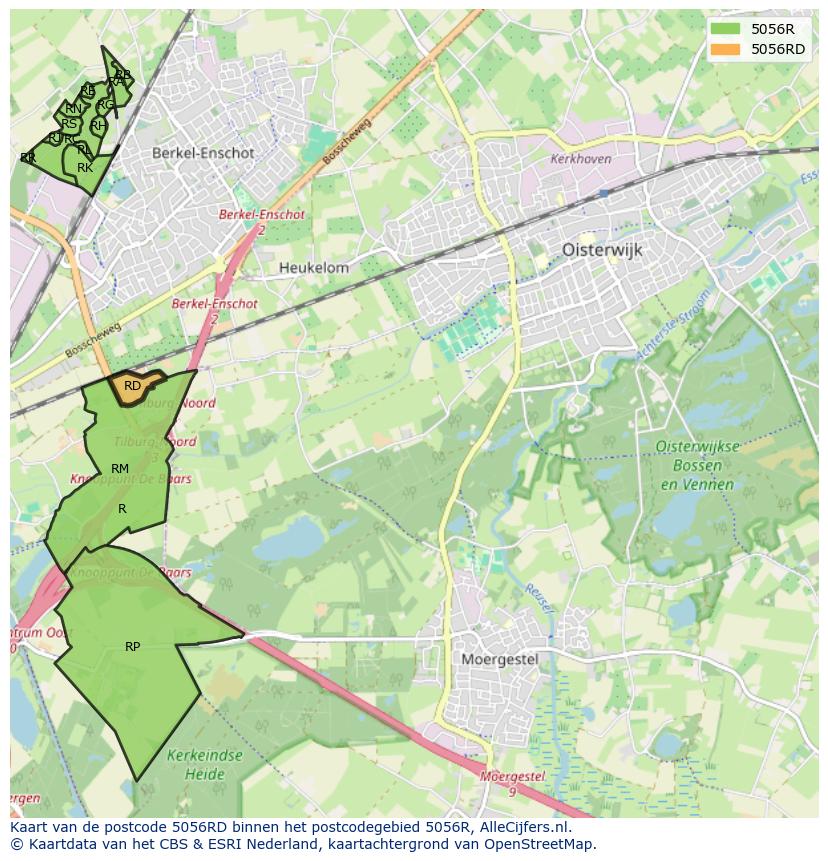 Afbeelding van het postcodegebied 5056 RD op de kaart.