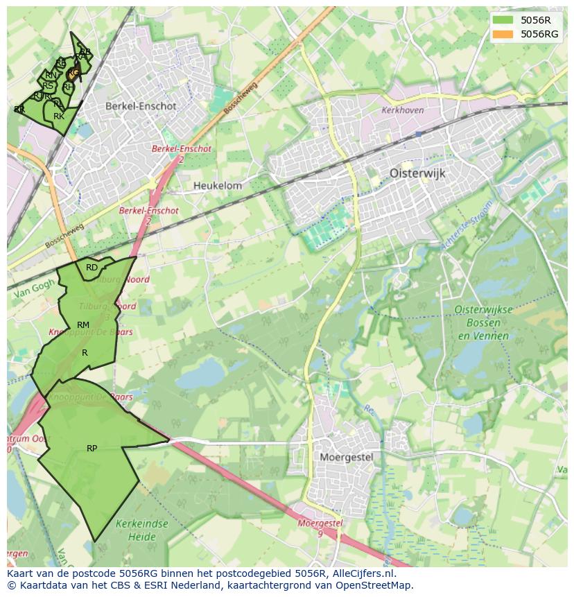 Afbeelding van het postcodegebied 5056 RG op de kaart.