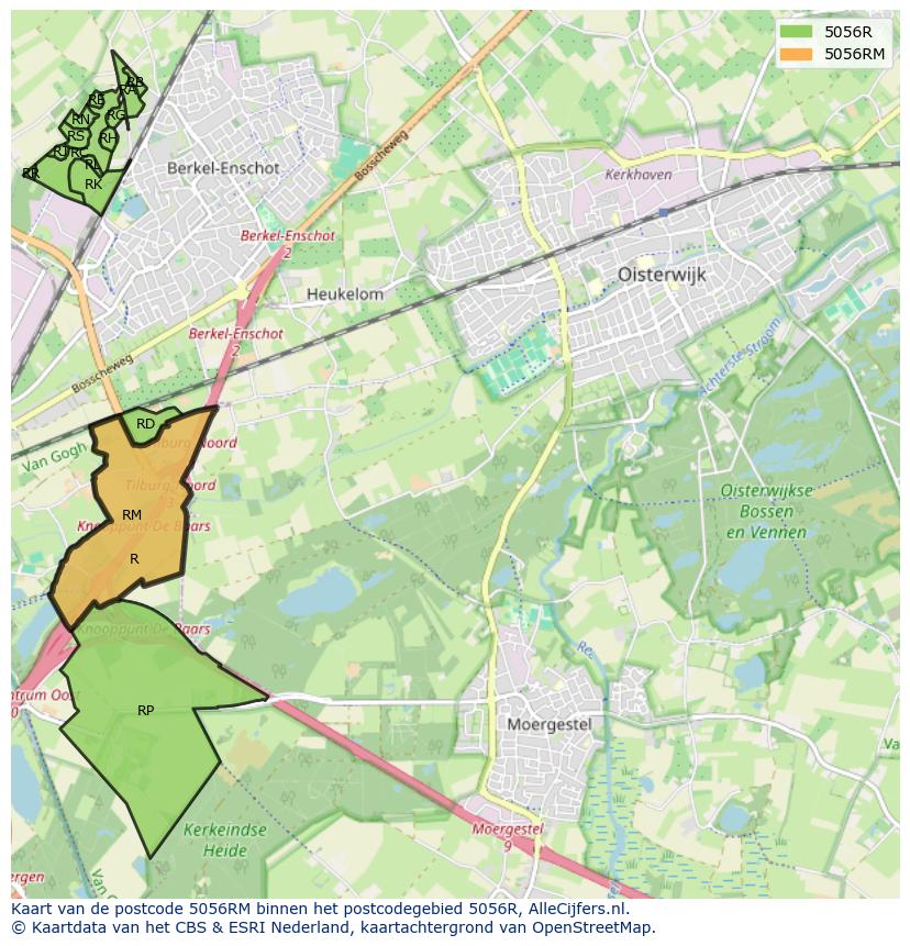 Afbeelding van het postcodegebied 5056 RM op de kaart.