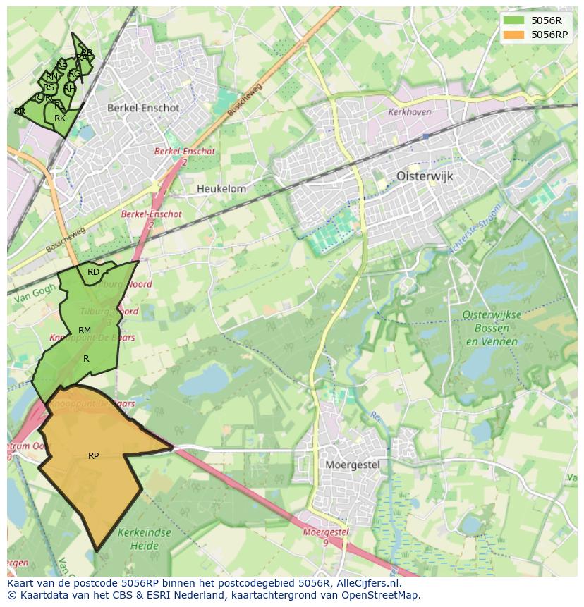 Afbeelding van het postcodegebied 5056 RP op de kaart.