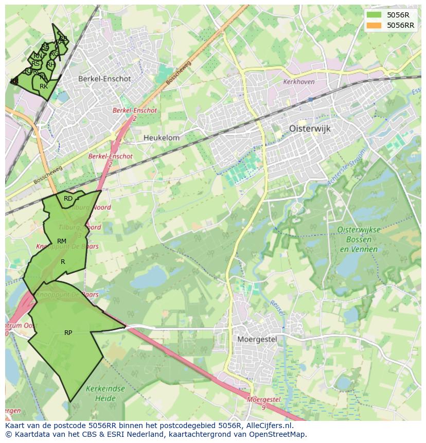 Afbeelding van het postcodegebied 5056 RR op de kaart.
