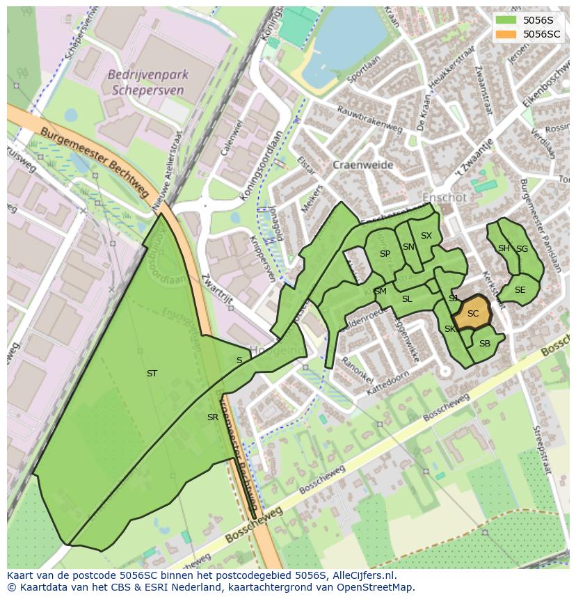 Afbeelding van het postcodegebied 5056 SC op de kaart.