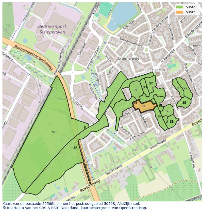 Afbeelding van het postcodegebied 5056 SL op de kaart.