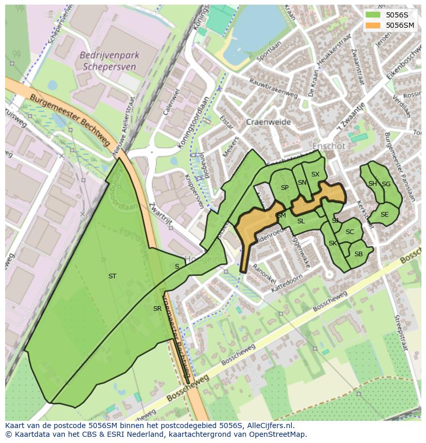 Afbeelding van het postcodegebied 5056 SM op de kaart.