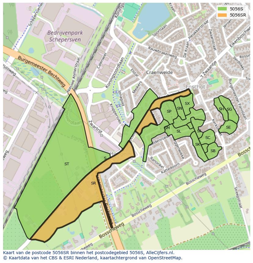Afbeelding van het postcodegebied 5056 SR op de kaart.
