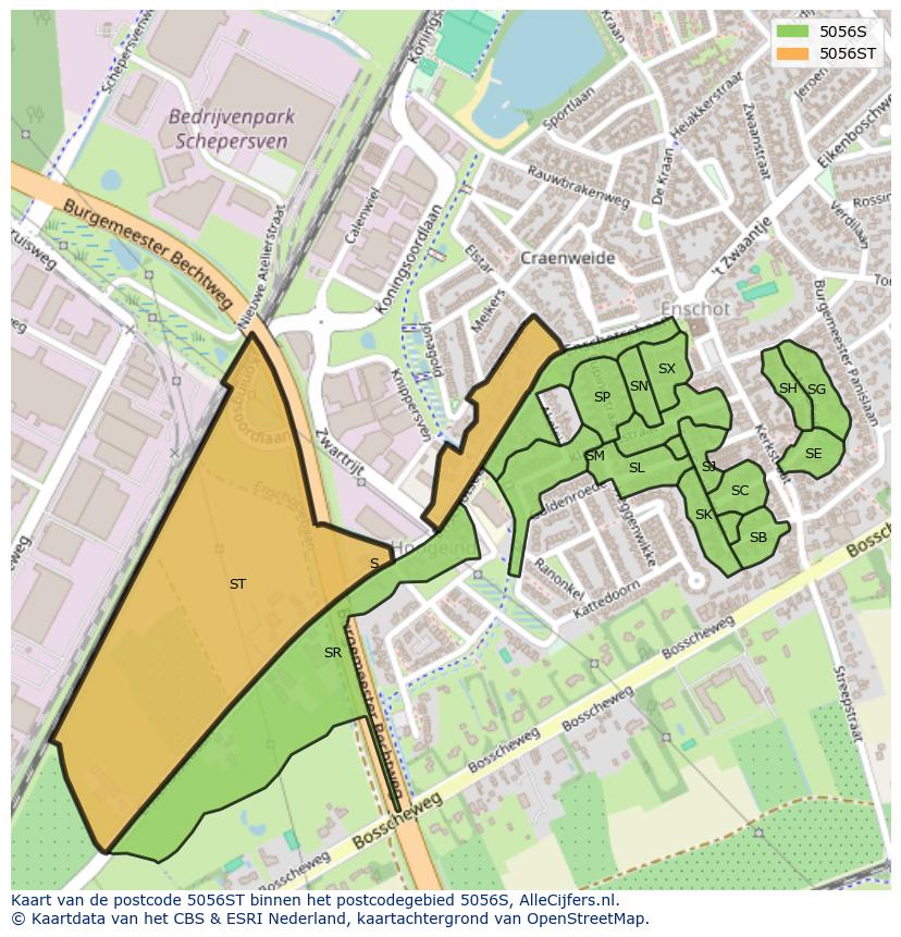 Afbeelding van het postcodegebied 5056 ST op de kaart.