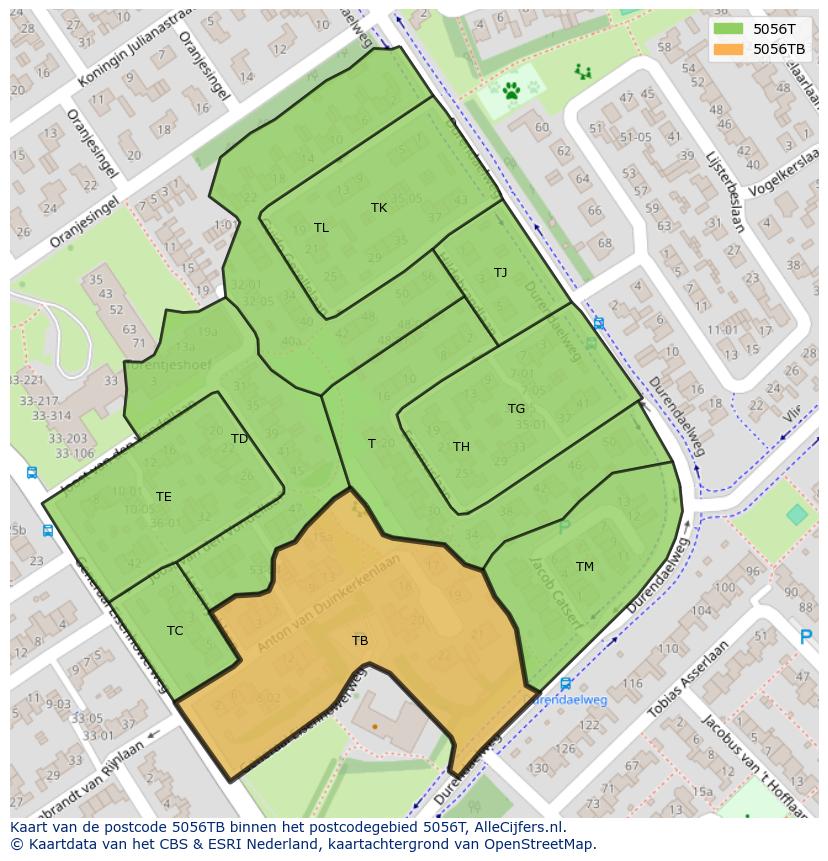 Afbeelding van het postcodegebied 5056 TB op de kaart.