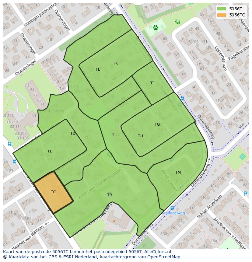 Afbeelding van het postcodegebied 5056 TC op de kaart.