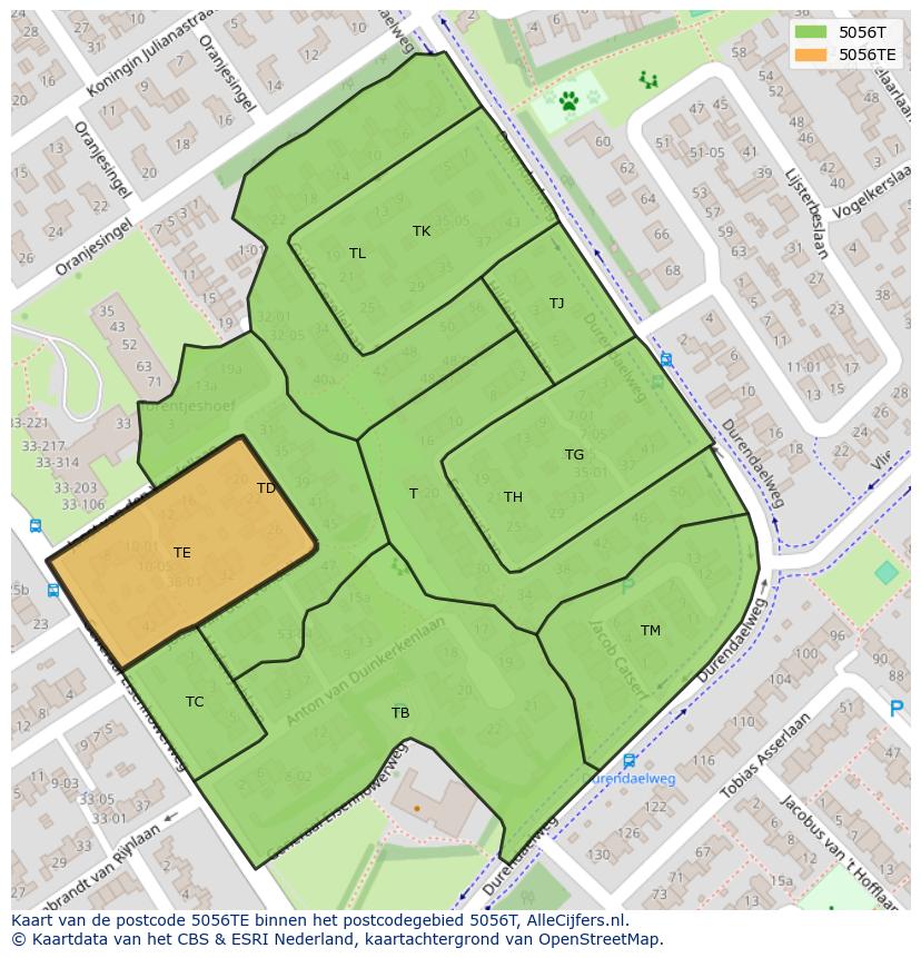 Afbeelding van het postcodegebied 5056 TE op de kaart.