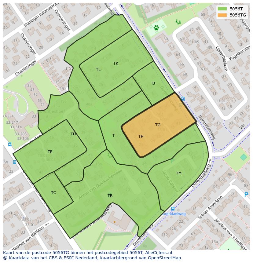 Afbeelding van het postcodegebied 5056 TG op de kaart.