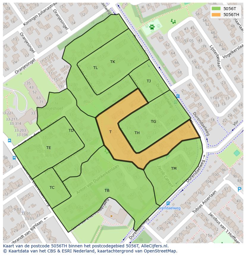 Afbeelding van het postcodegebied 5056 TH op de kaart.