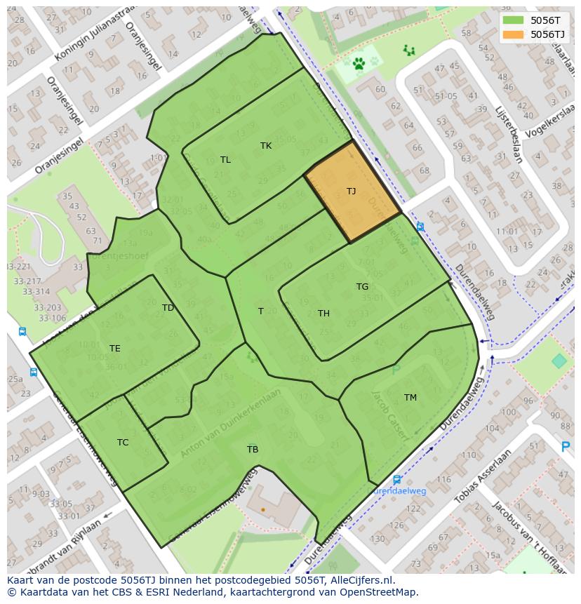 Afbeelding van het postcodegebied 5056 TJ op de kaart.