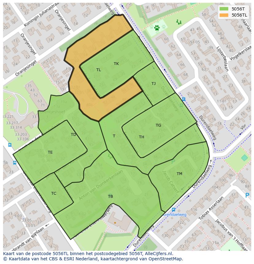 Afbeelding van het postcodegebied 5056 TL op de kaart.