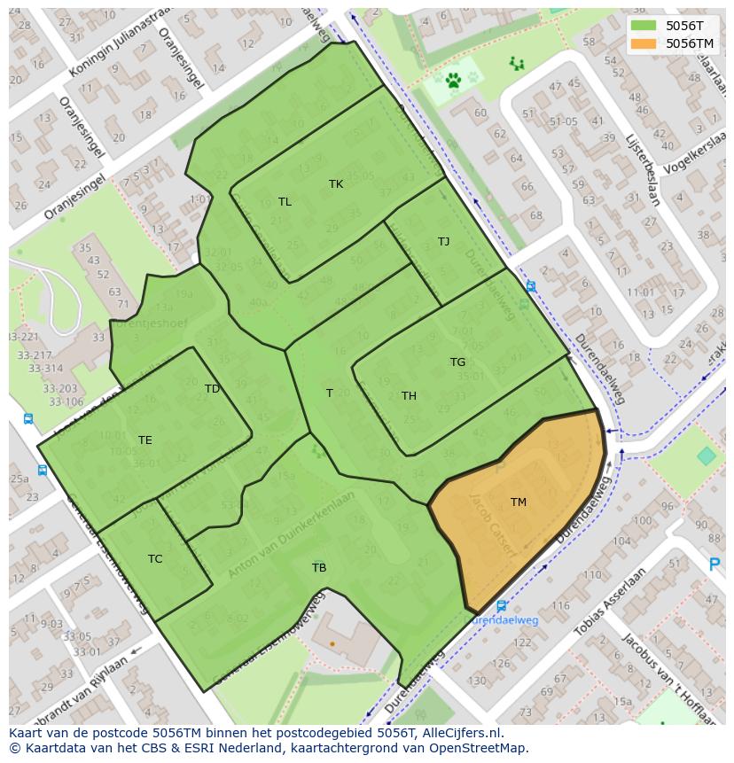 Afbeelding van het postcodegebied 5056 TM op de kaart.