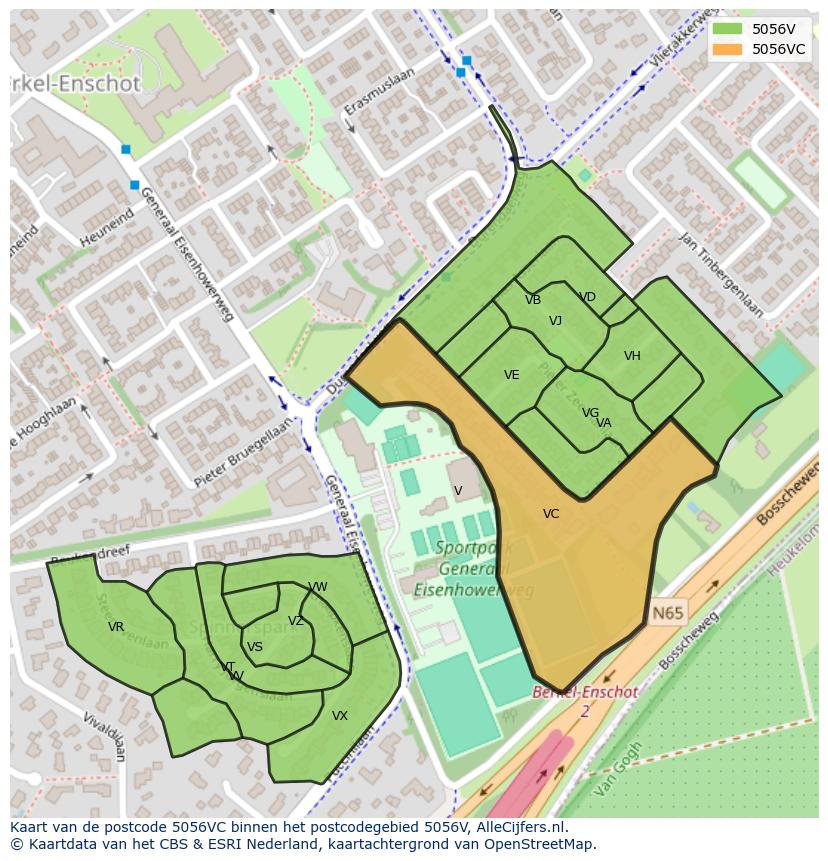 Afbeelding van het postcodegebied 5056 VC op de kaart.