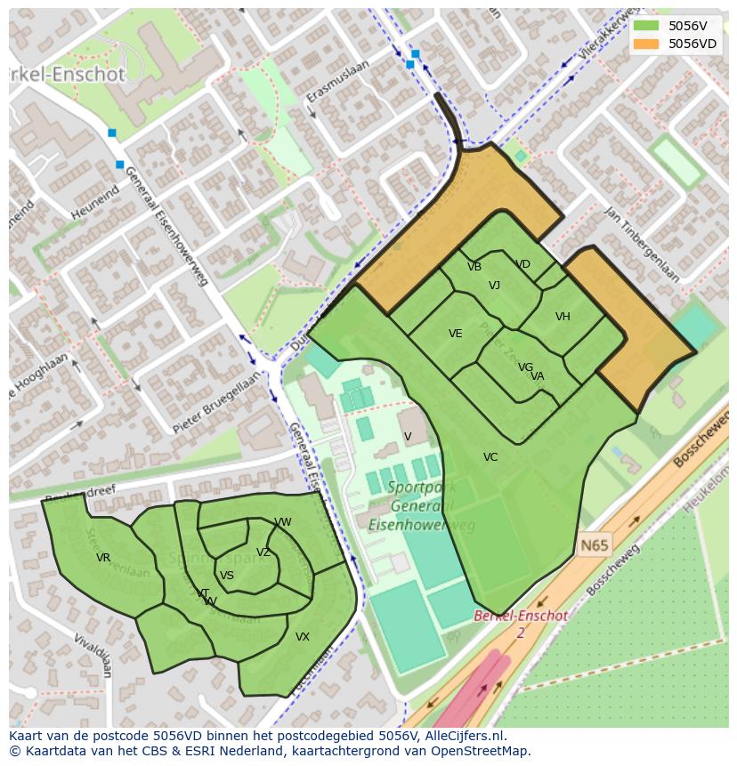 Afbeelding van het postcodegebied 5056 VD op de kaart.